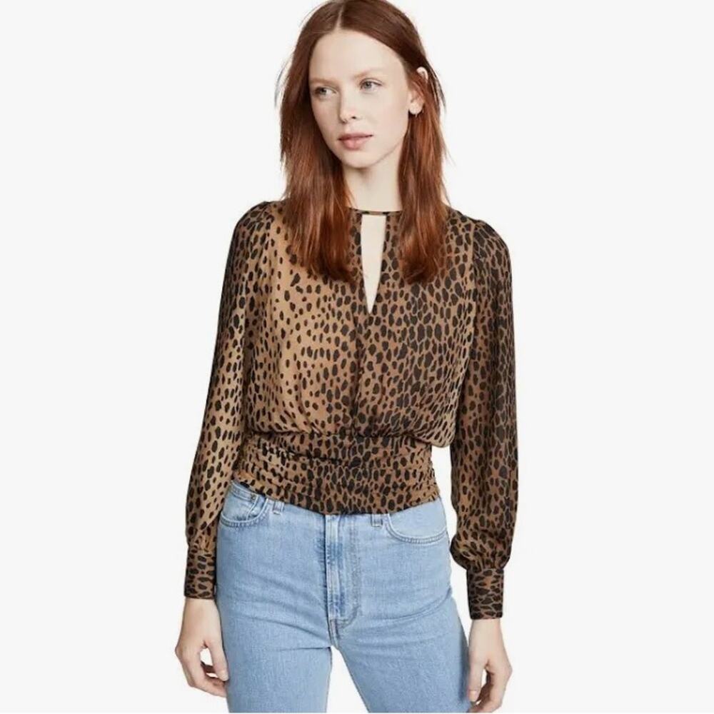 Good American Feline Fine Keyhole Blouse Cheetah, Size 4, NWOT